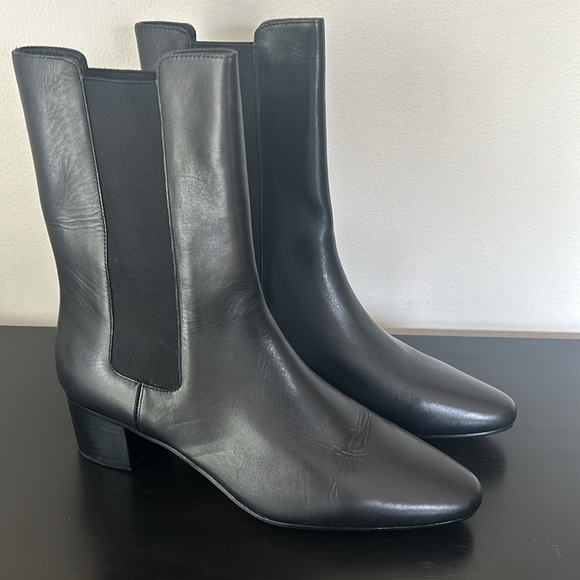 J. Crew Leather high shaft stacked heel boots BA767 Black 12 - Picture 2 of 6